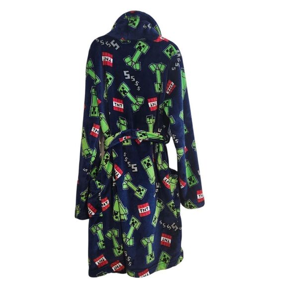 Minecraft Boys Luxe Plush Pajama Robe Size Large 10/12 Blue Green - Picture 2 of 8